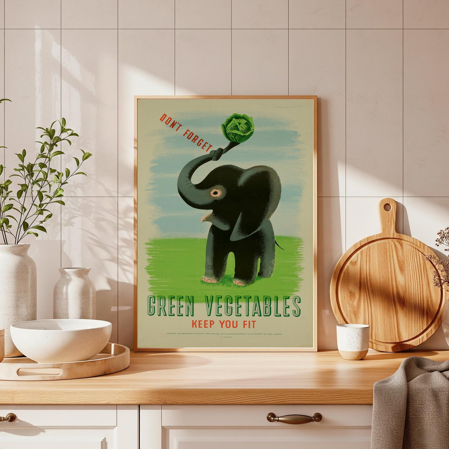 Vintage Food Poster: Quirky Elephant Kitchen Art (A4/A3 Print)