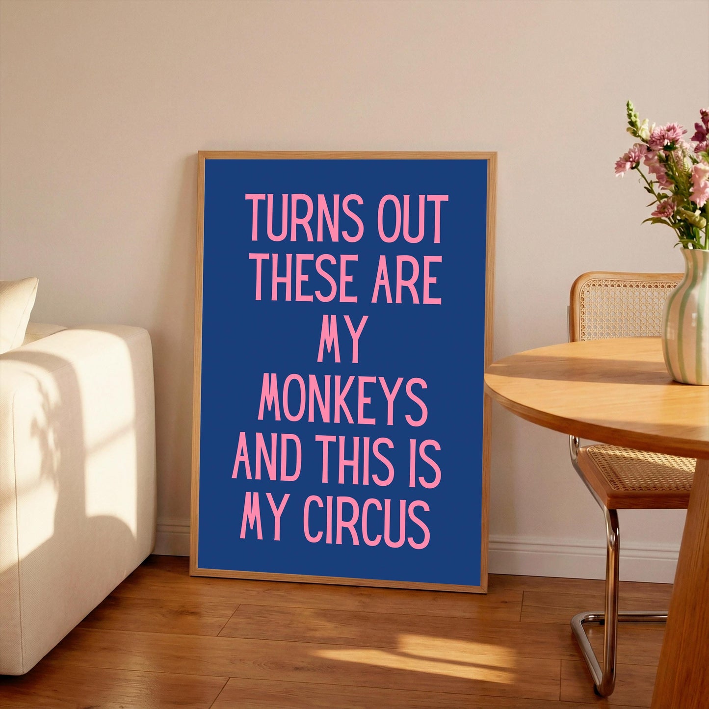 Turns Out These Are My Monkeys Print, Pink and Orange Hallway Art