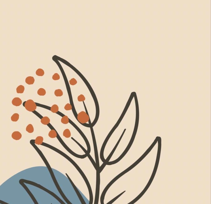 Abstract Botanical Wall Print: Beige, Blue & Orange Boho Decor