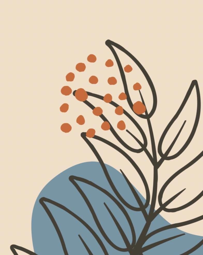 Abstract Botanical Wall Print: Beige, Blue & Orange Boho Decor
