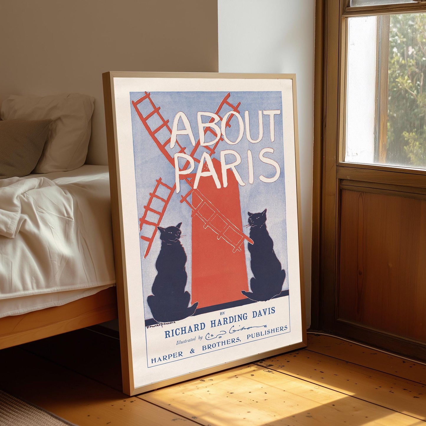 About Paris Vintage Poster: Black Cats & Windmill Art Nouveau Print
