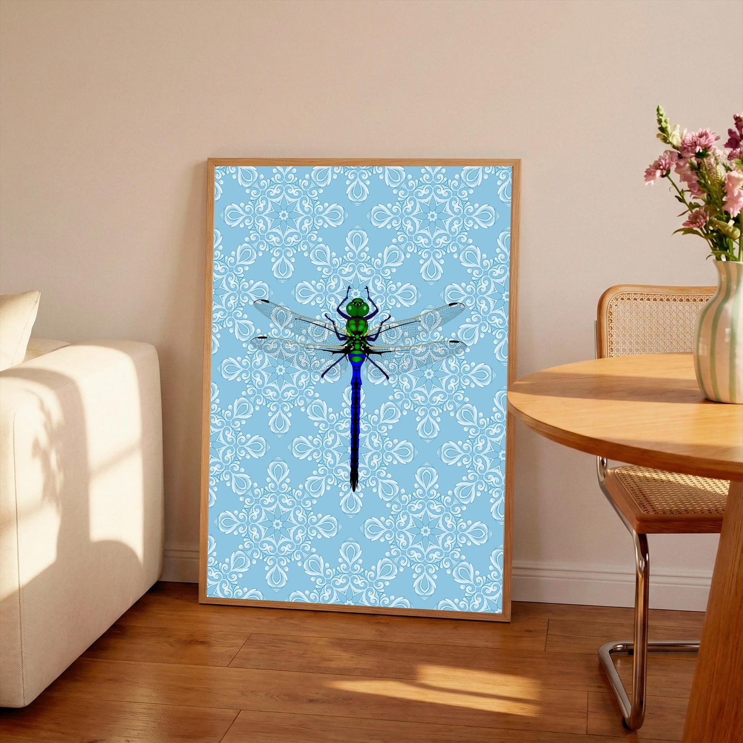 Dragonfly Art Print:Insect Poster, Blue Living Room Decor