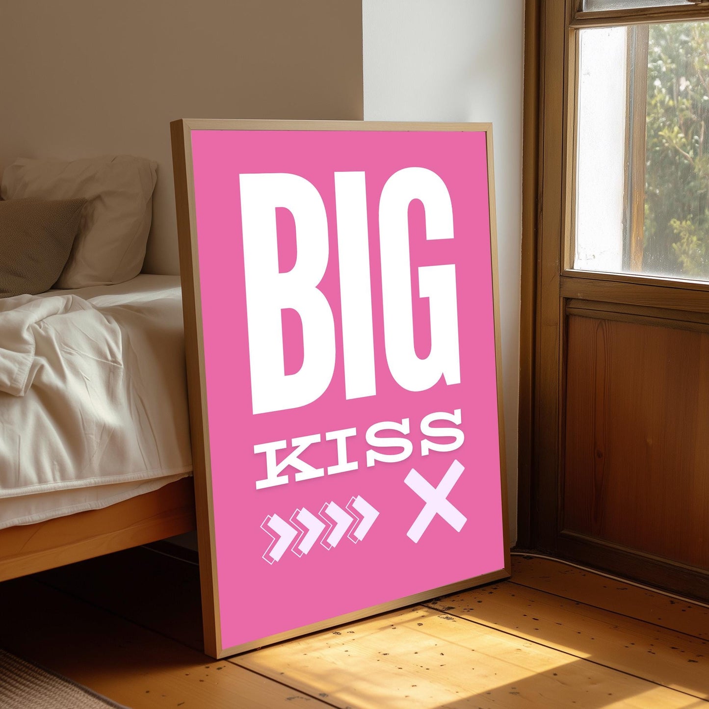 Big Kiss Typography Print: Modern Hallway Art