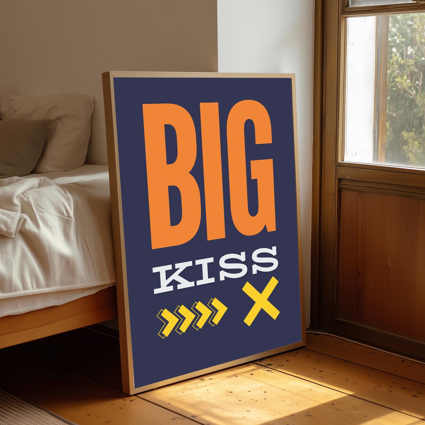 Big Kiss Typography Print: Modern Hallway Wall Art