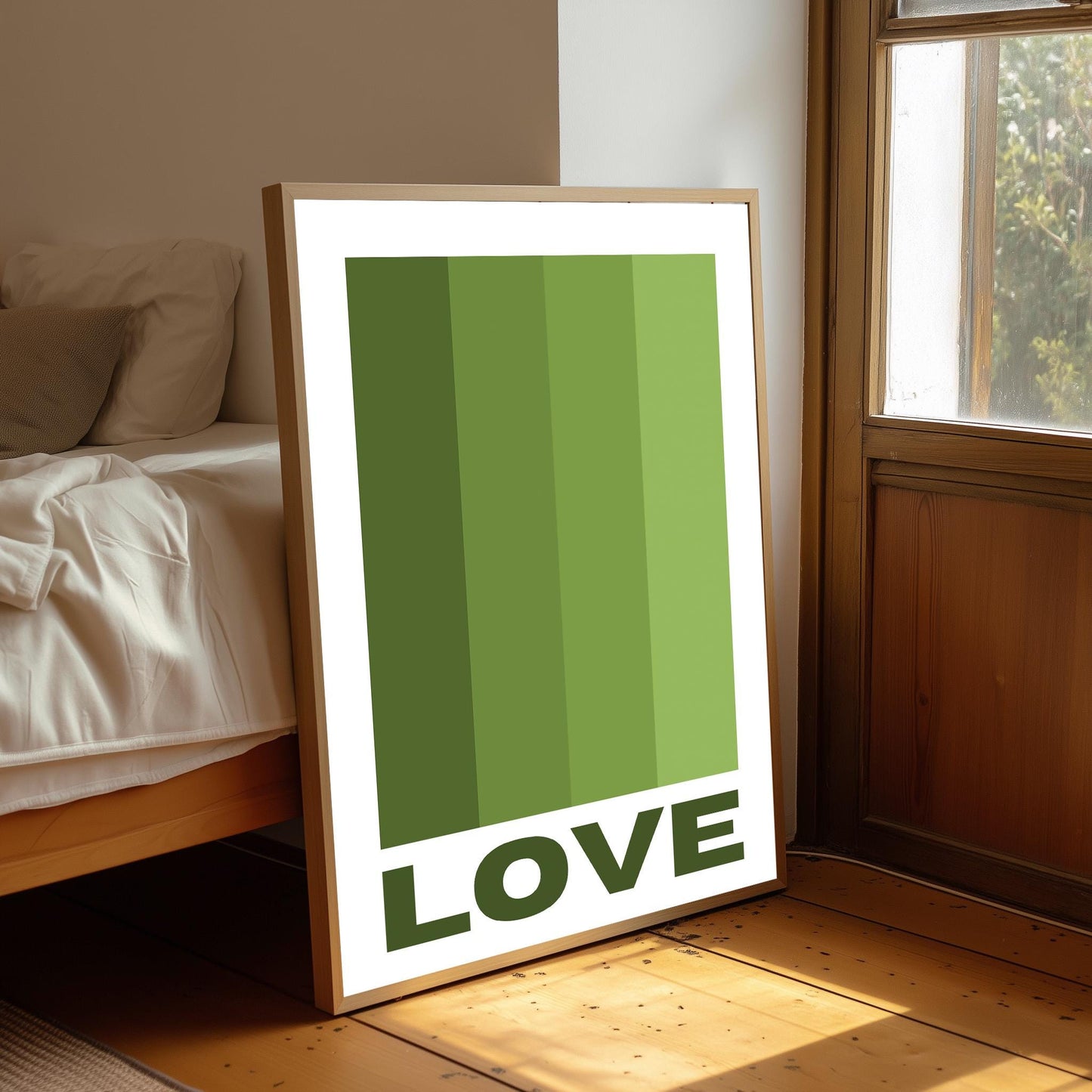 Blue Colour Block 'Love' Print: Retro Abstract Wall Art