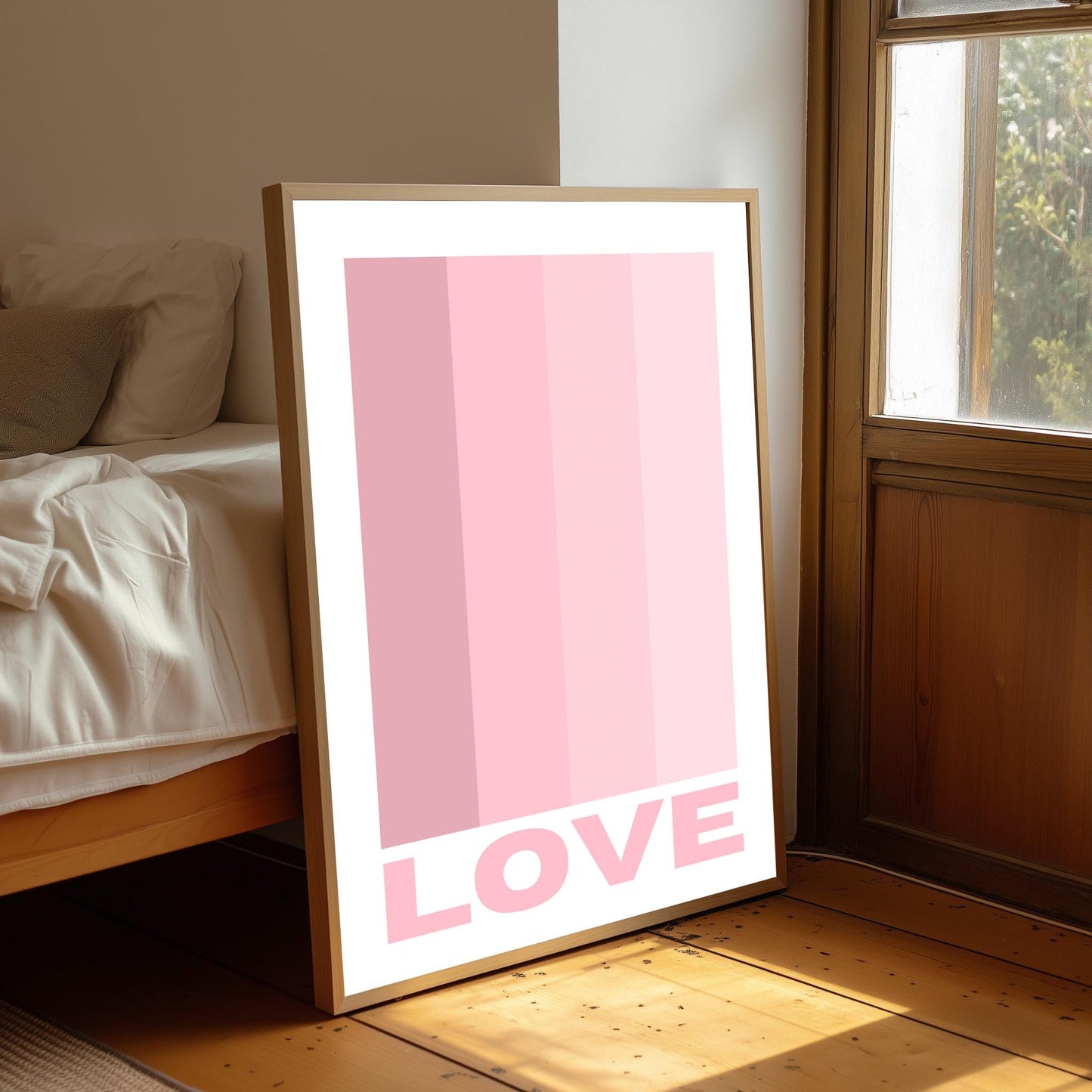 Blue Colour Block 'Love' Print: Retro Abstract Wall Art