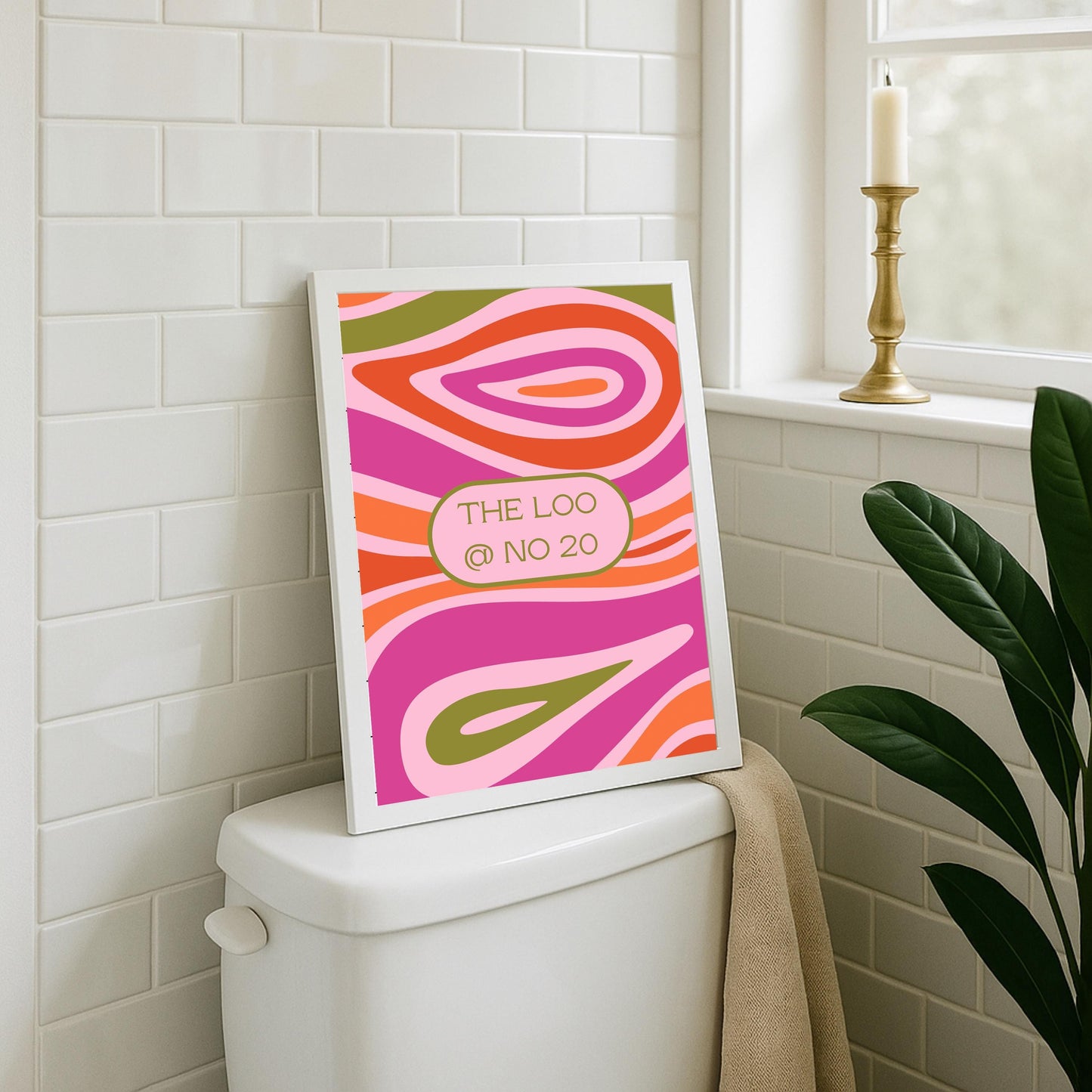 Personalized Bathroom Print: Pink & Beige Floral Loo Poster