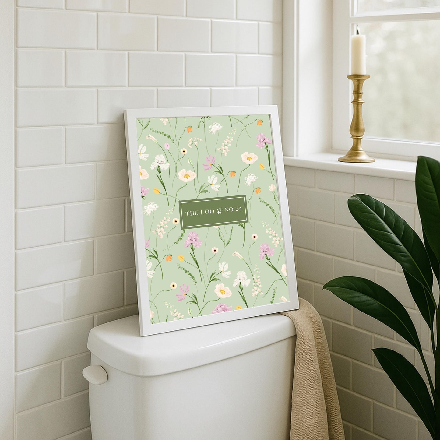 Personalized Floral Bathroom Print: Funny Bird Art, Pink & Beige