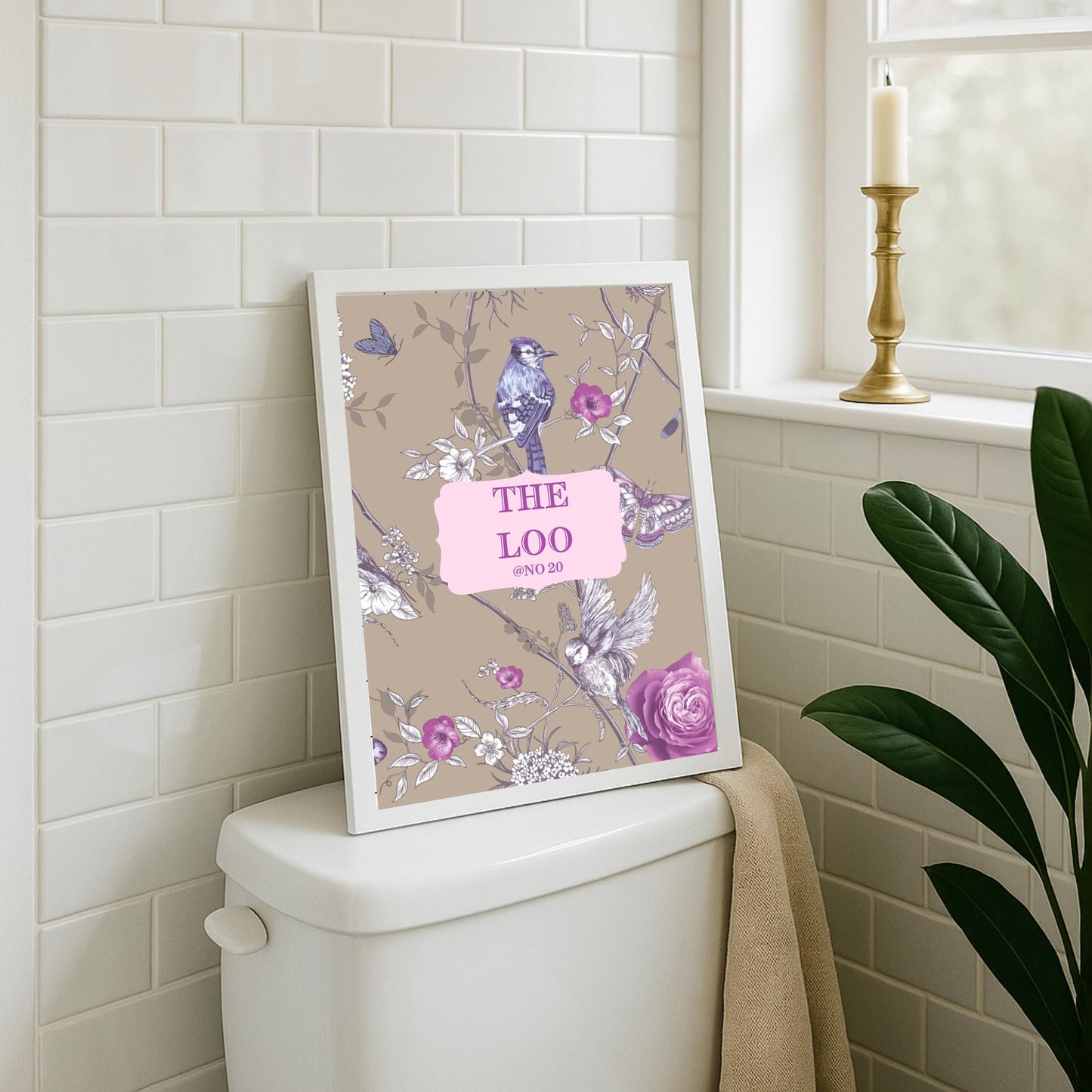 Personalized Bird Print: Funny Bathroom Wall Art, Floral Loo Decor