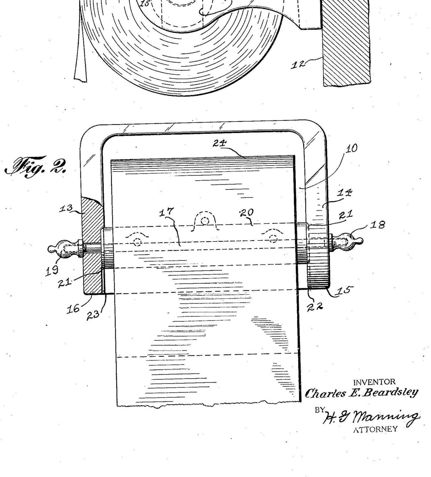 Vintage Toilet Paper Holder Patent Print: Funny Bathroom Wall Art
