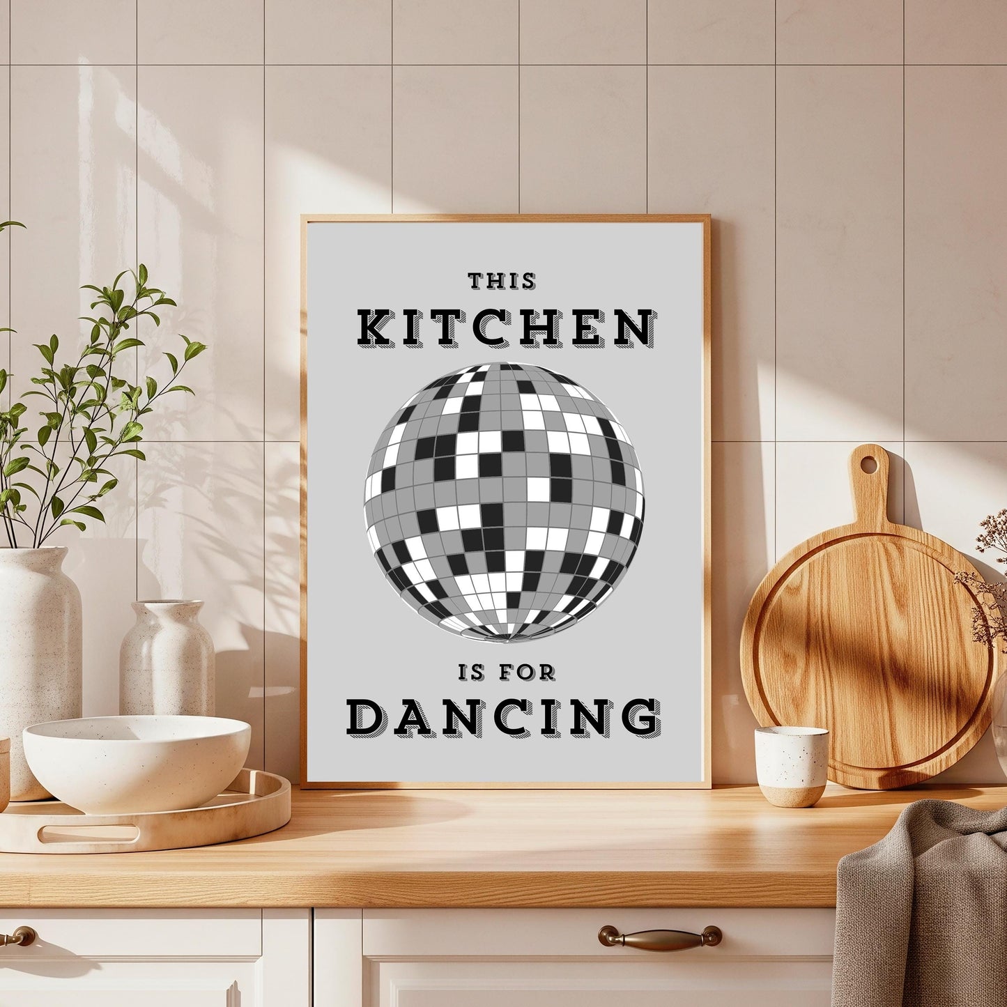 Kitchen Dancing Wall Art: Retro Glitter Ball Poster