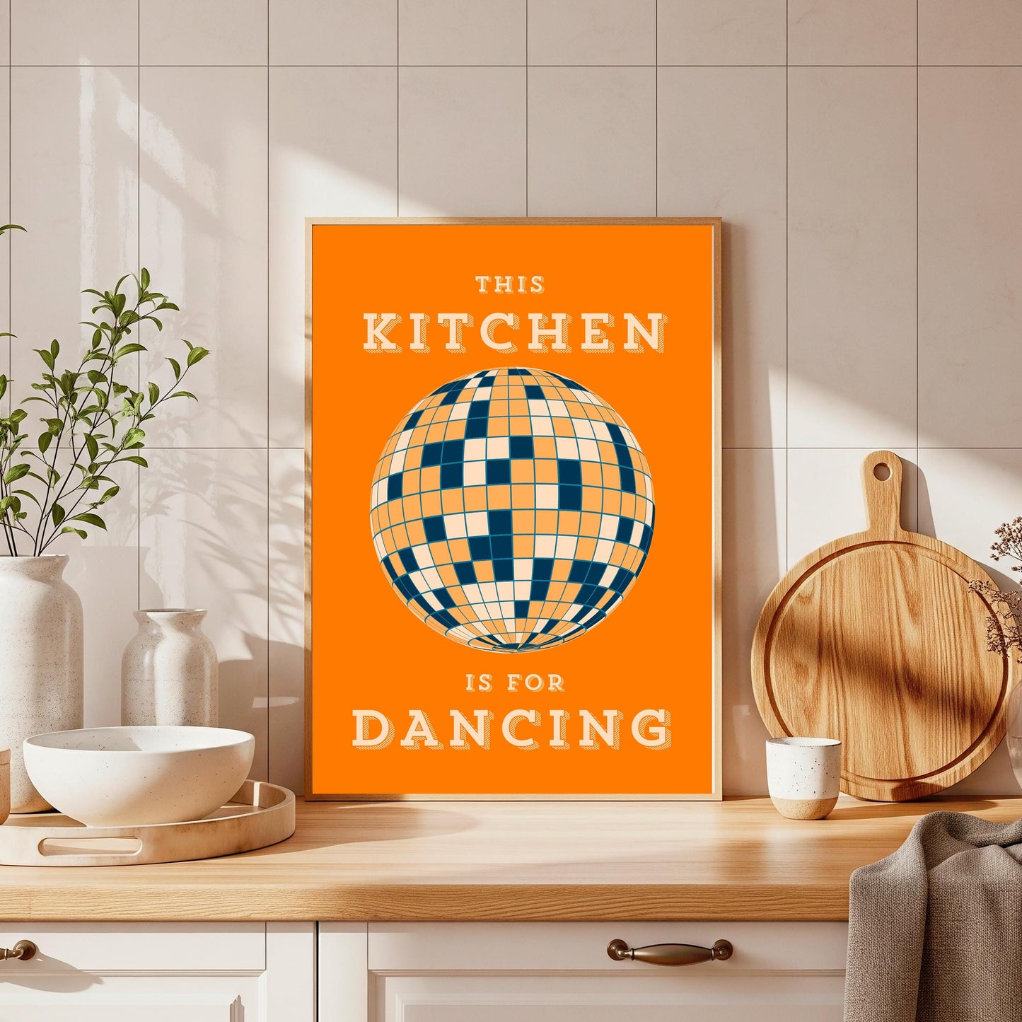 Kitchen Dancing Wall Art: Retro Glitter Ball Poster