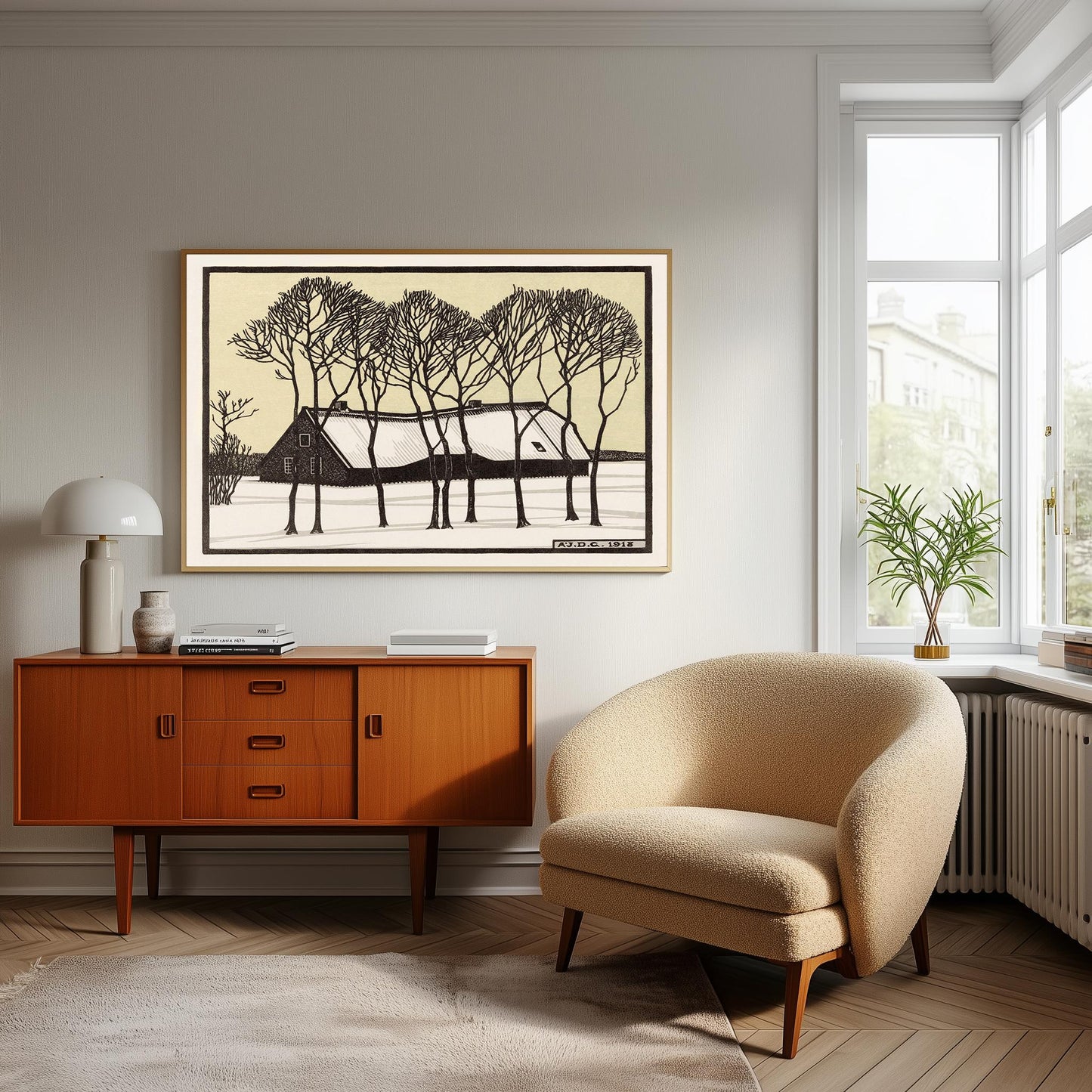 Julie de Graag: Winter Farm Art Nouveau Print