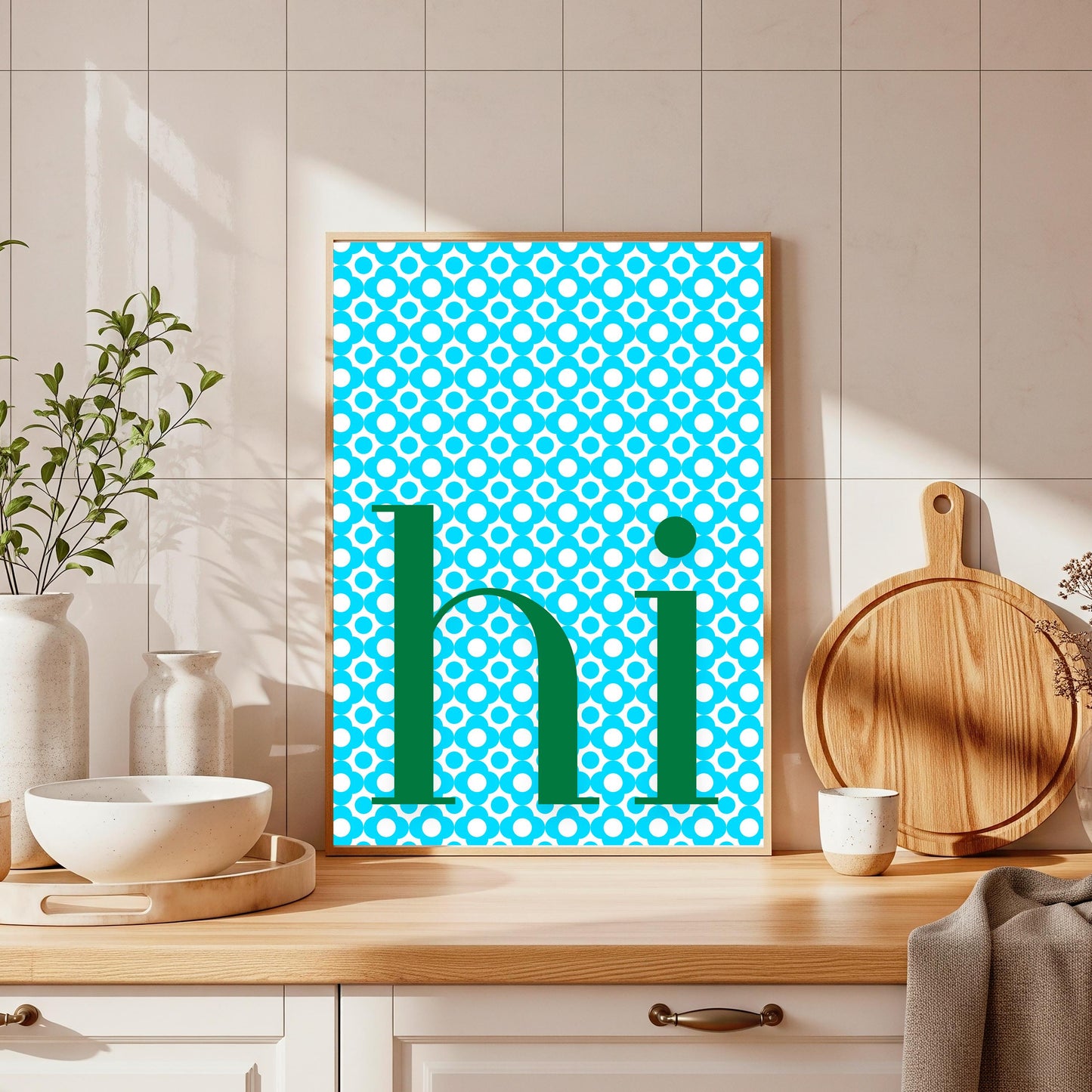 Hi Wall Print: Colourful Typography, Minimalist Home Decor