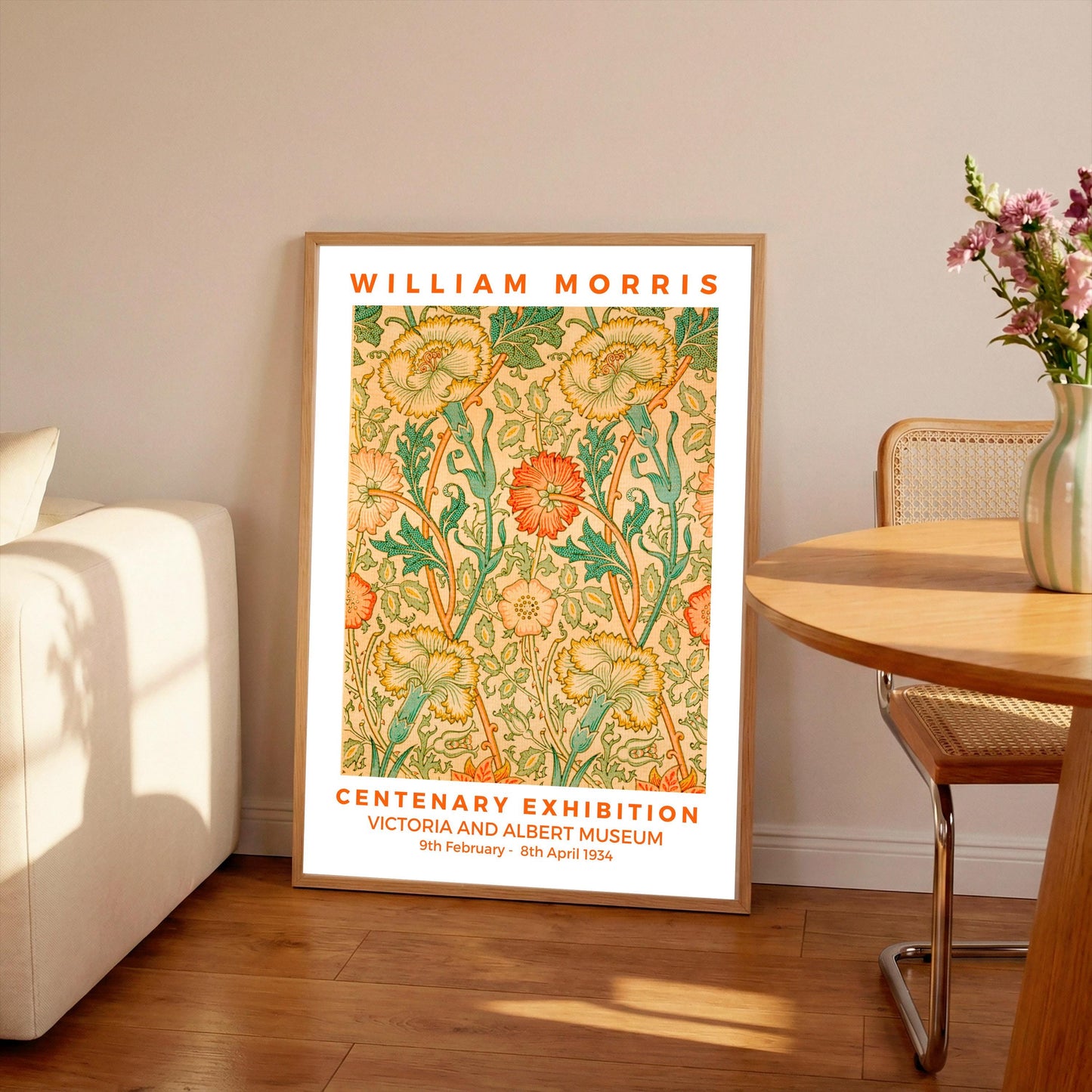 William Morris Flower Art Nouveau Print: Pink & Rose Exhibition Poster