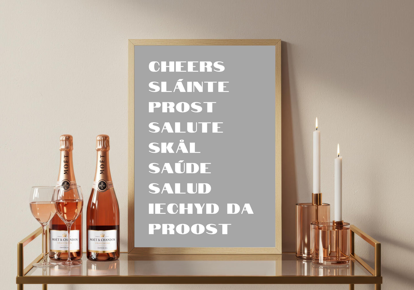 Multilingual Cheers Print: Retro Bar Sign, Kitchen Typography (A4/A3/A2/A1)
