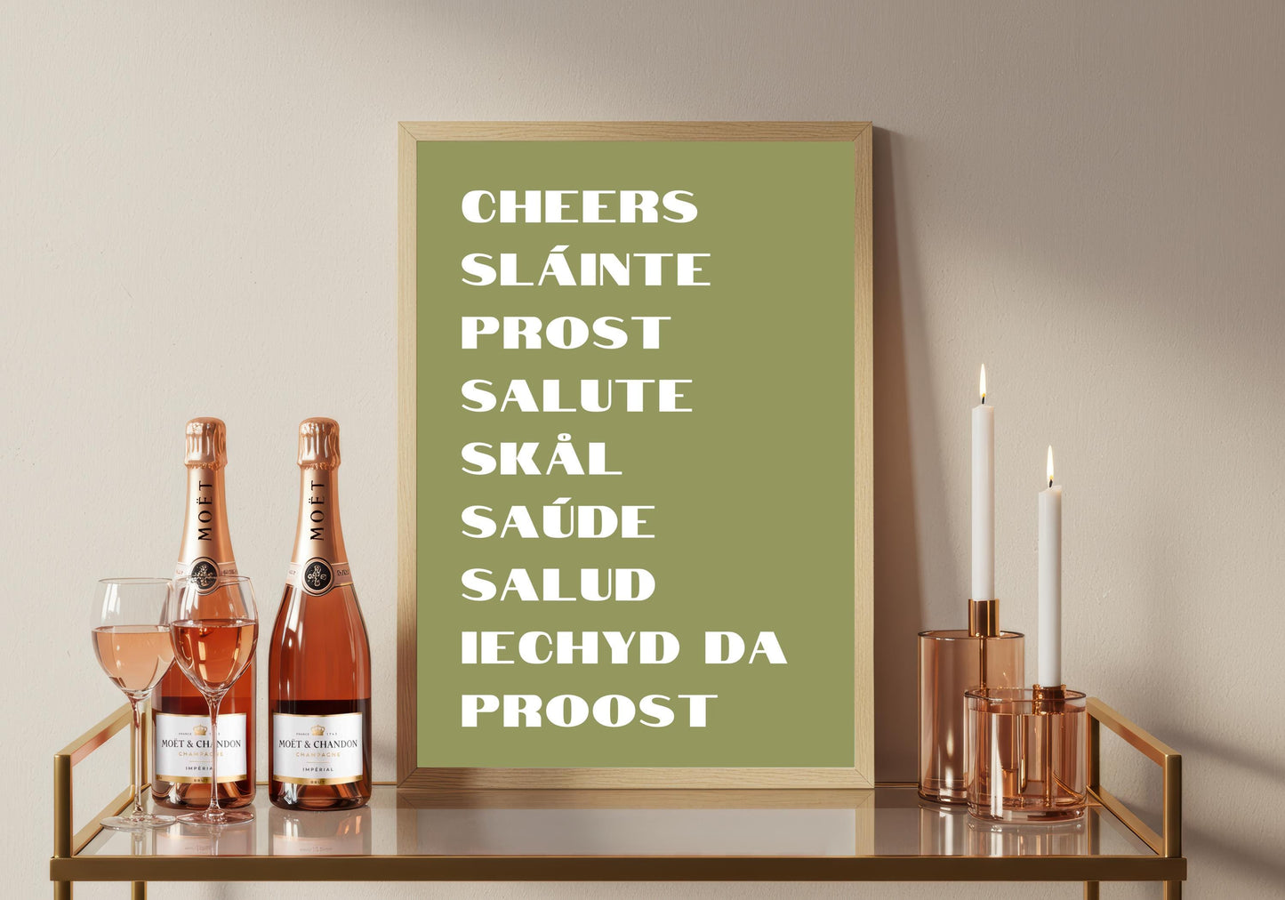 Multilingual Cheers Print: Retro Bar Sign, Kitchen Typography (A4/A3/A2/A1)