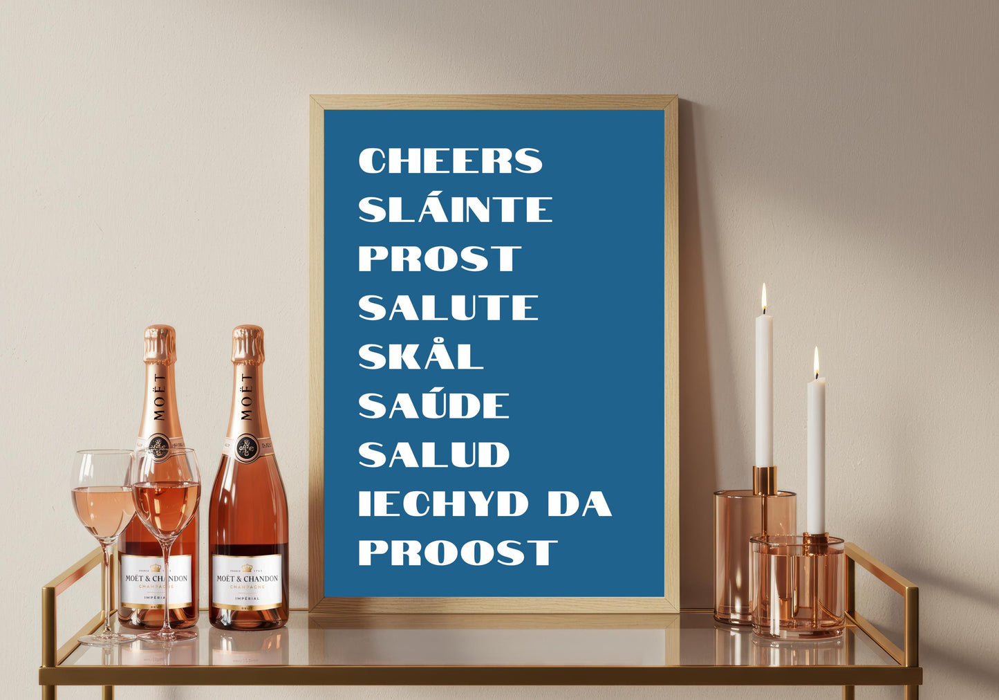 Multilingual Cheers Print: Retro Bar Sign, Kitchen Typography (A4/A3/A2/A1)