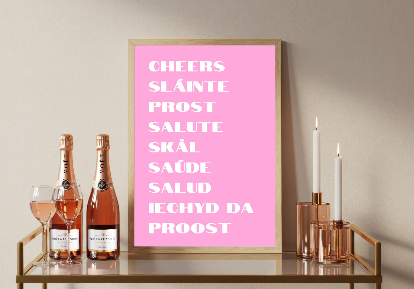 Multilingual Cheers Print: Retro Bar Sign, Kitchen Typography (A4/A3/A2/A1)