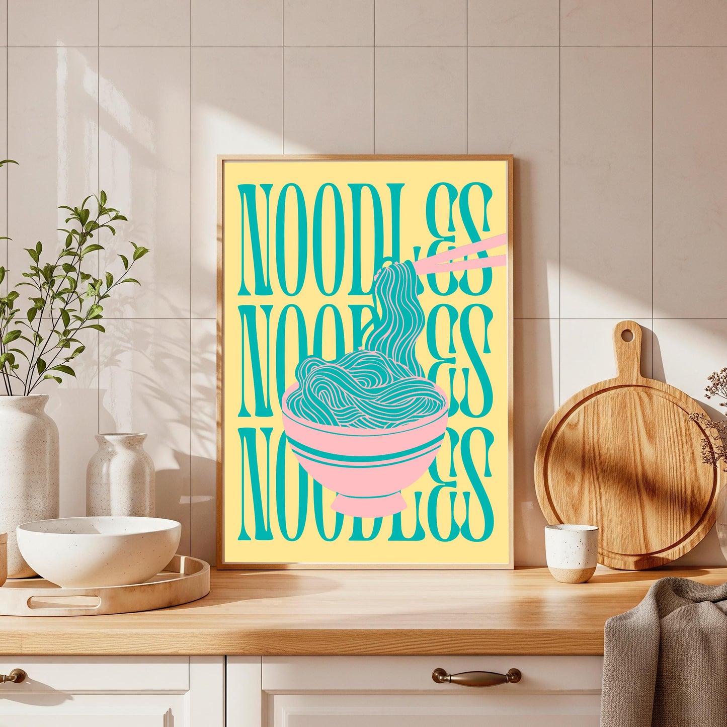 Retro Noodles Kitchen Print: Colourful Oriental Food Art