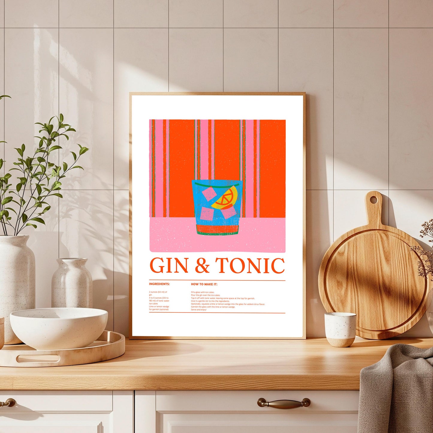 Gin and Tonic Recipe Poster: Modern Cocktail Art Print