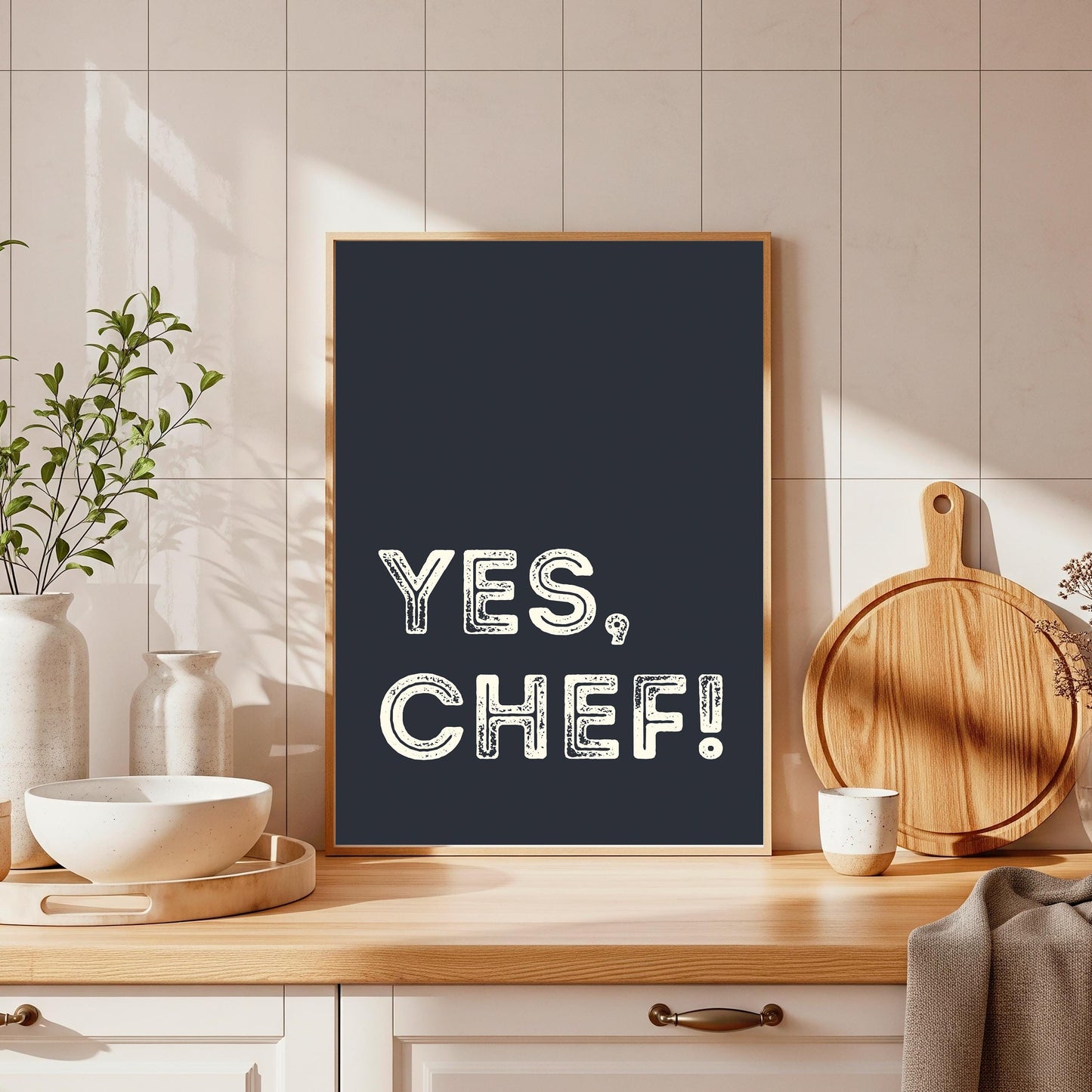 Yes Chef Kitchen Poster: Retro Foodie Wall Art
