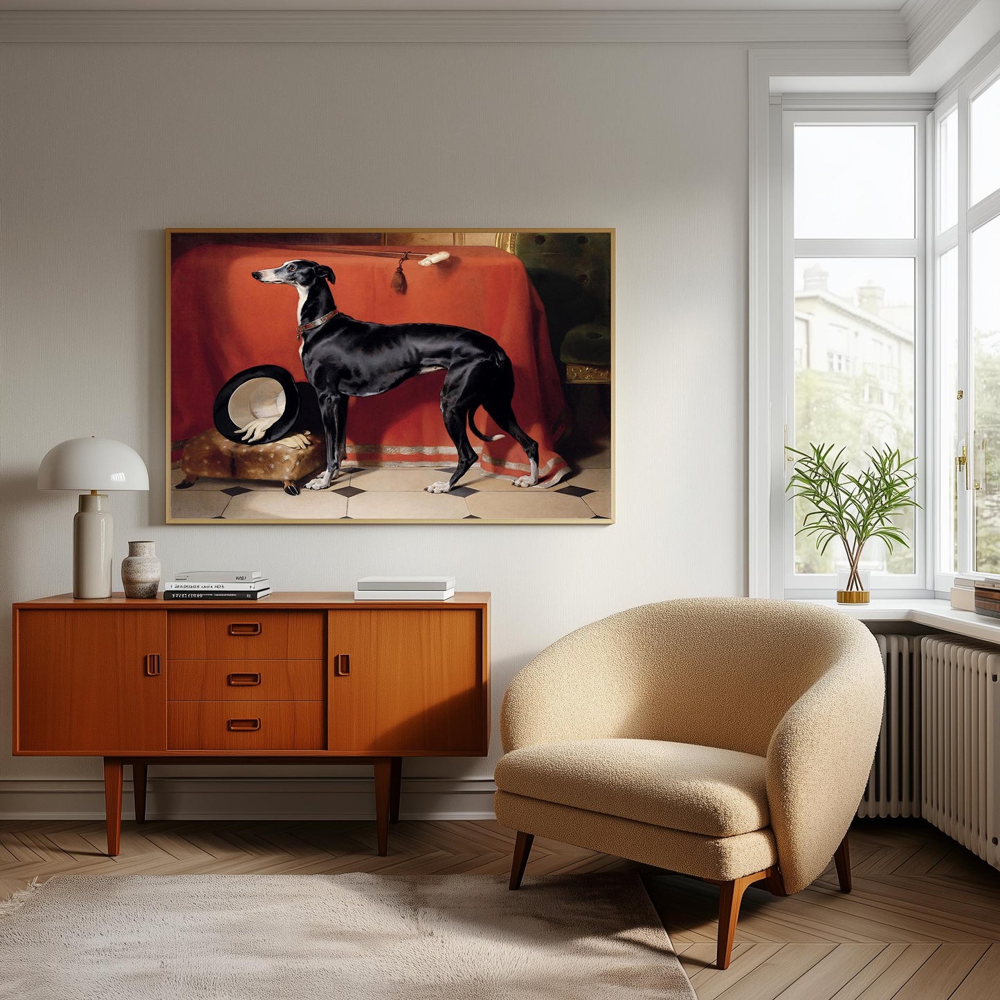 Vintage Greyhound Print: Edwin Henry Landseer, Black Dog Art
