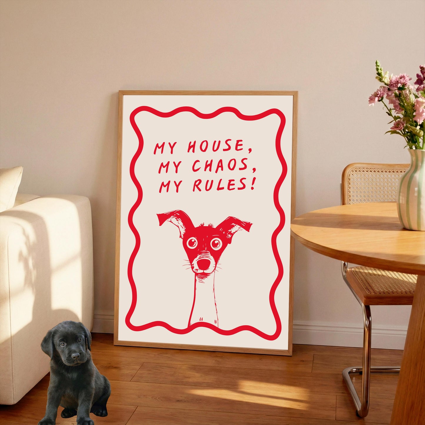 Funny Dog Art Print, "My House, My Rules" Quote