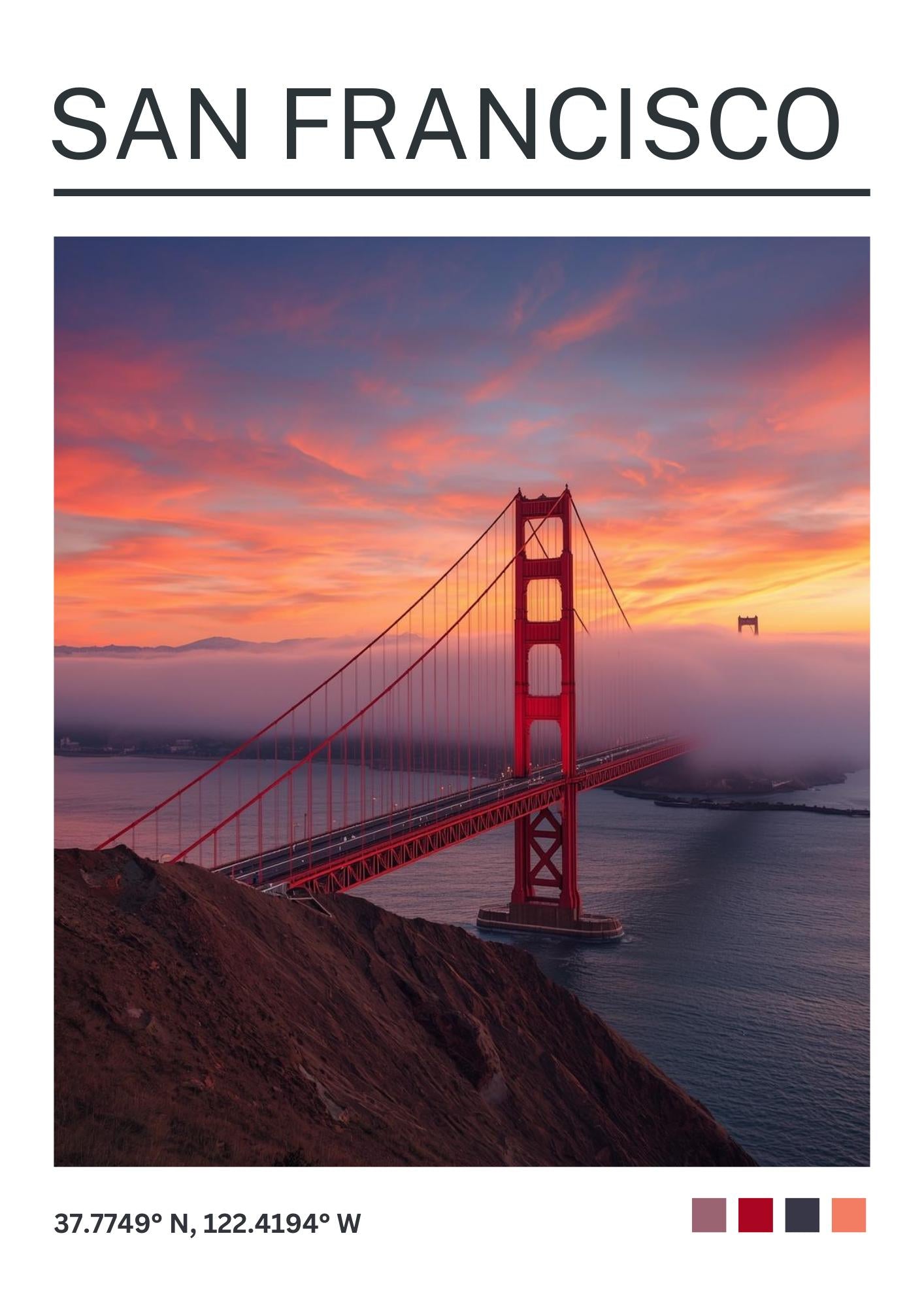San Francisco Golden Gate Bridge Art Print, SF Travel Poster