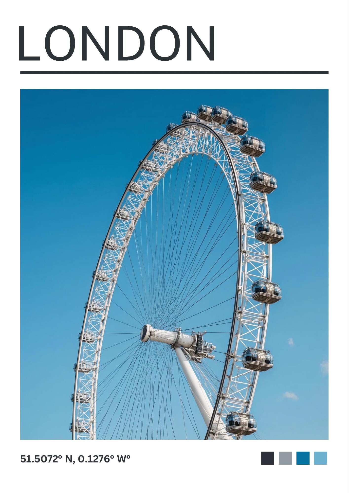London Art Print: Satin Travel Poster, London Eye