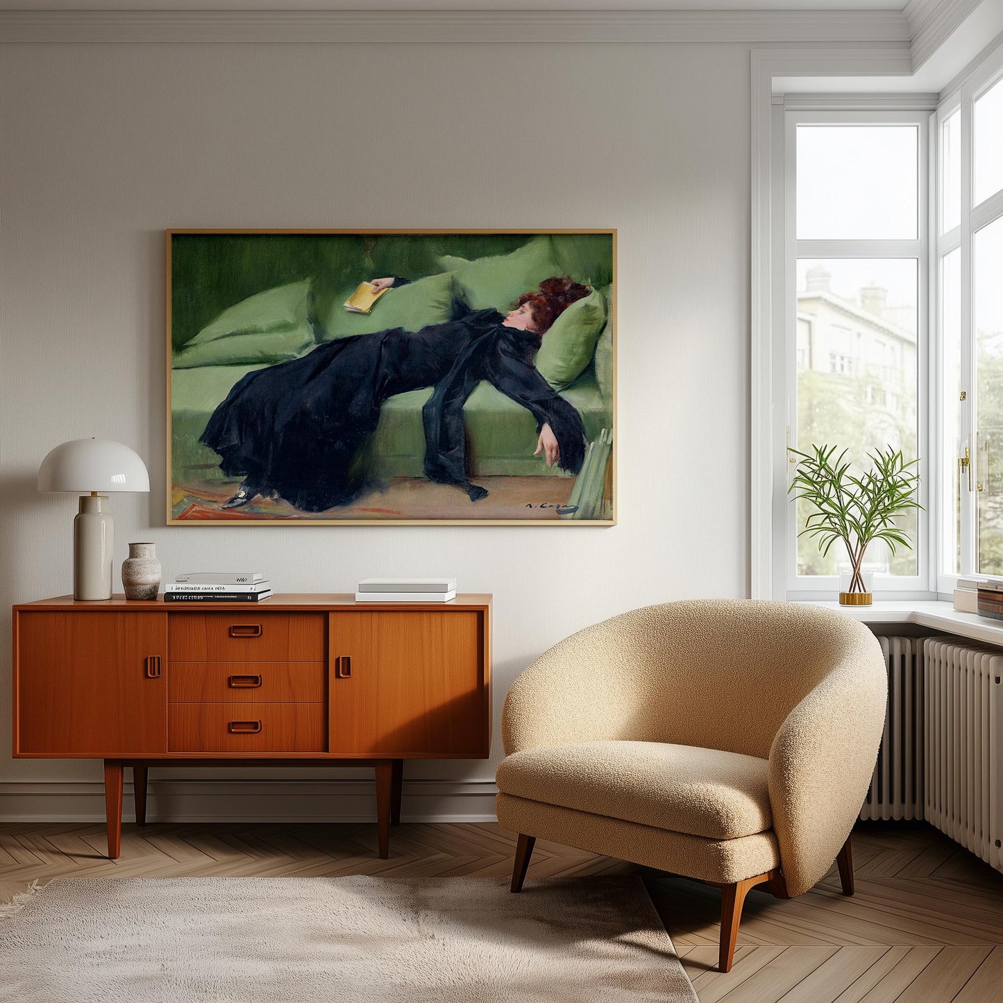 Ramon Casas Print: A Decadent Girl, Lady in Green, Vintage Wall Art