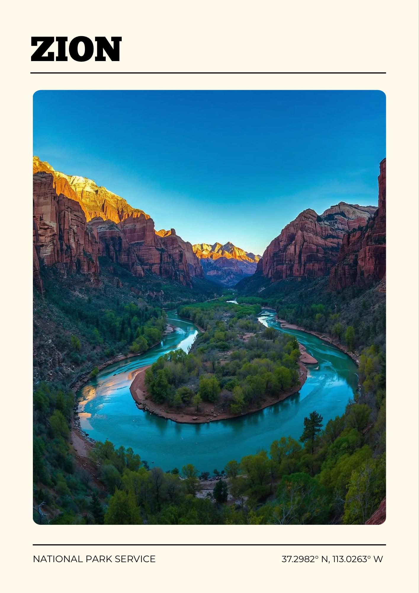 Zion National Park Poster: Vintage-Style Satin Art Print
