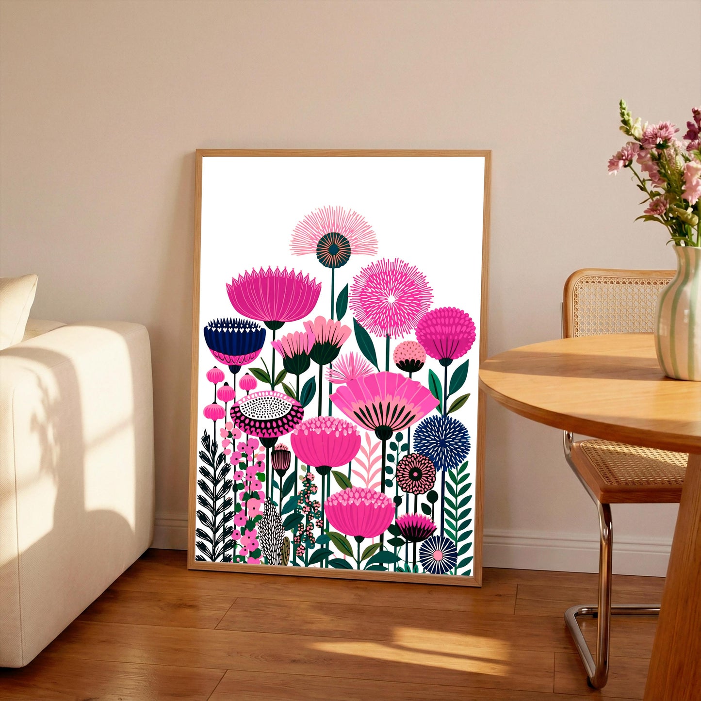 Vibrant Floral Botanical Print, Boho Flower Market Artwork, Living Room Decor