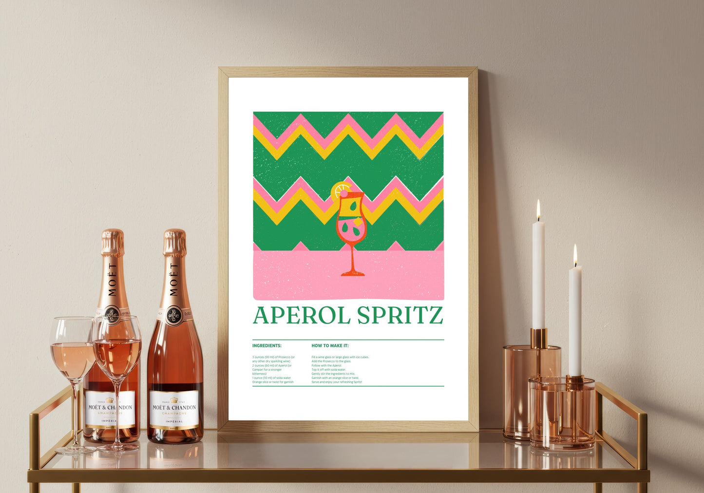 Aperol Spritz Kitchen Poster: Modern Cocktail Recipe Art