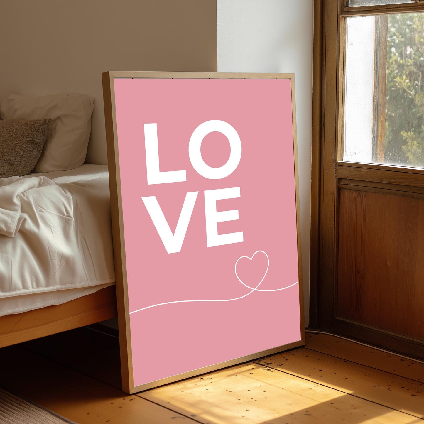 Love Typography Poster: Pink Bedroom Wall Art (A4/A3)