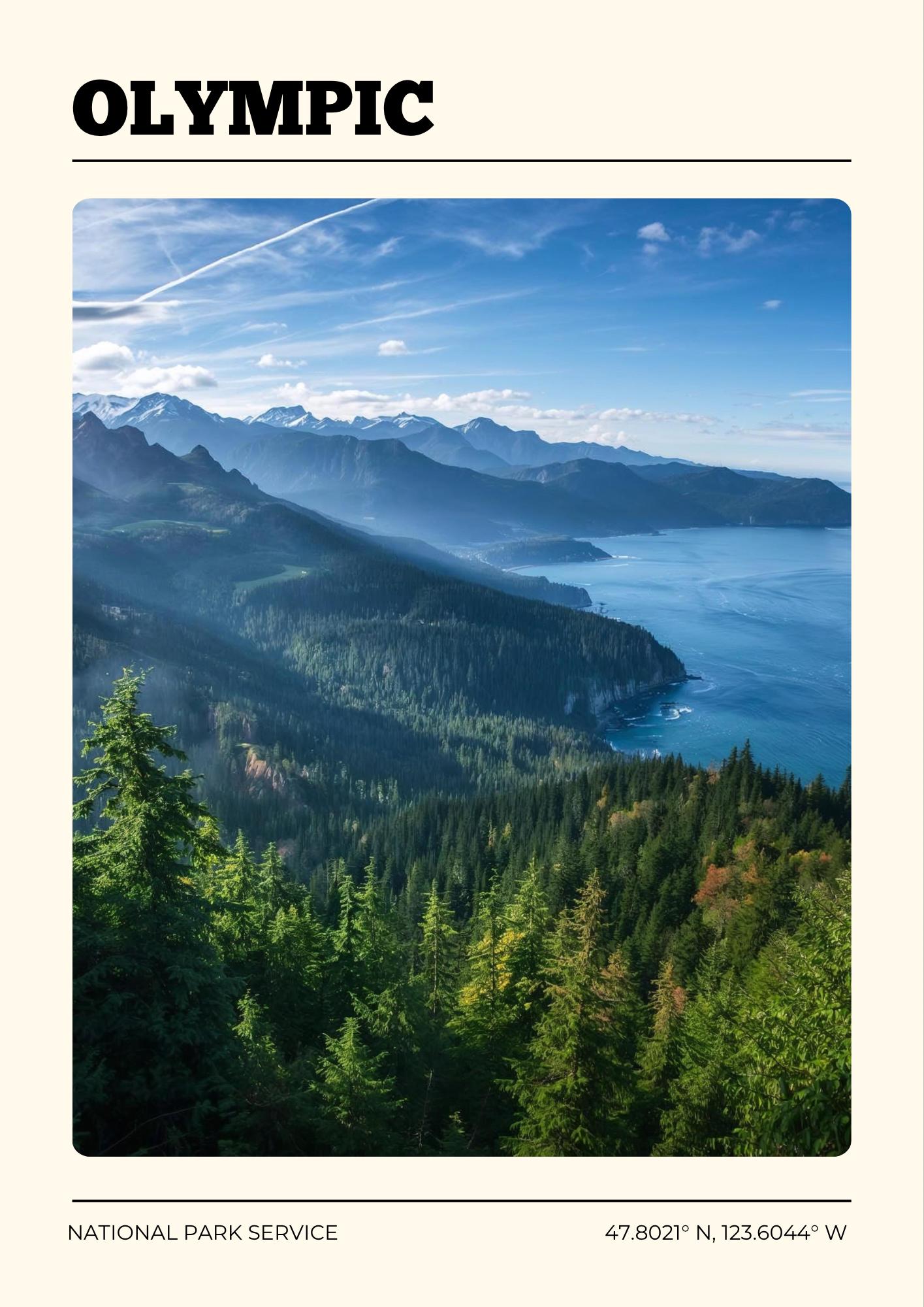 Olympic National Park Poster: Vintage-Style Satin Art Print