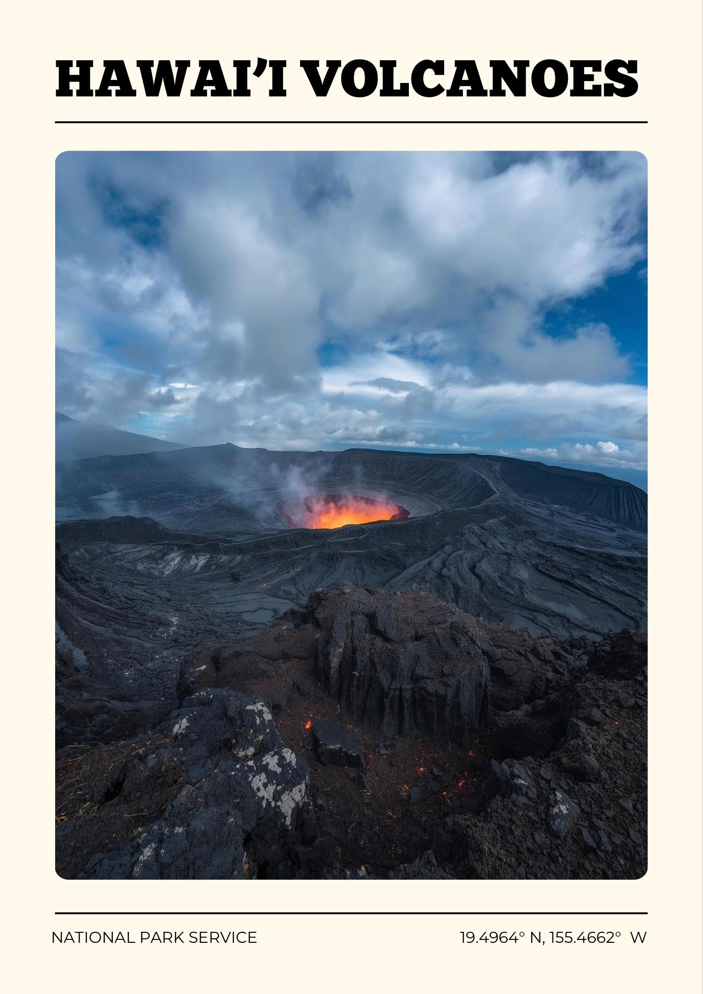 Hawai’i Volcanoes National Park Poster: Vintage-Style Satin Art Print