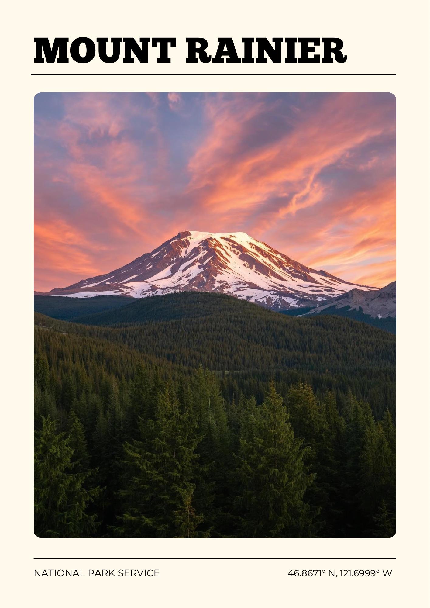 Mount Rainier National Park Poster: Vintage-Style Satin Art Print
