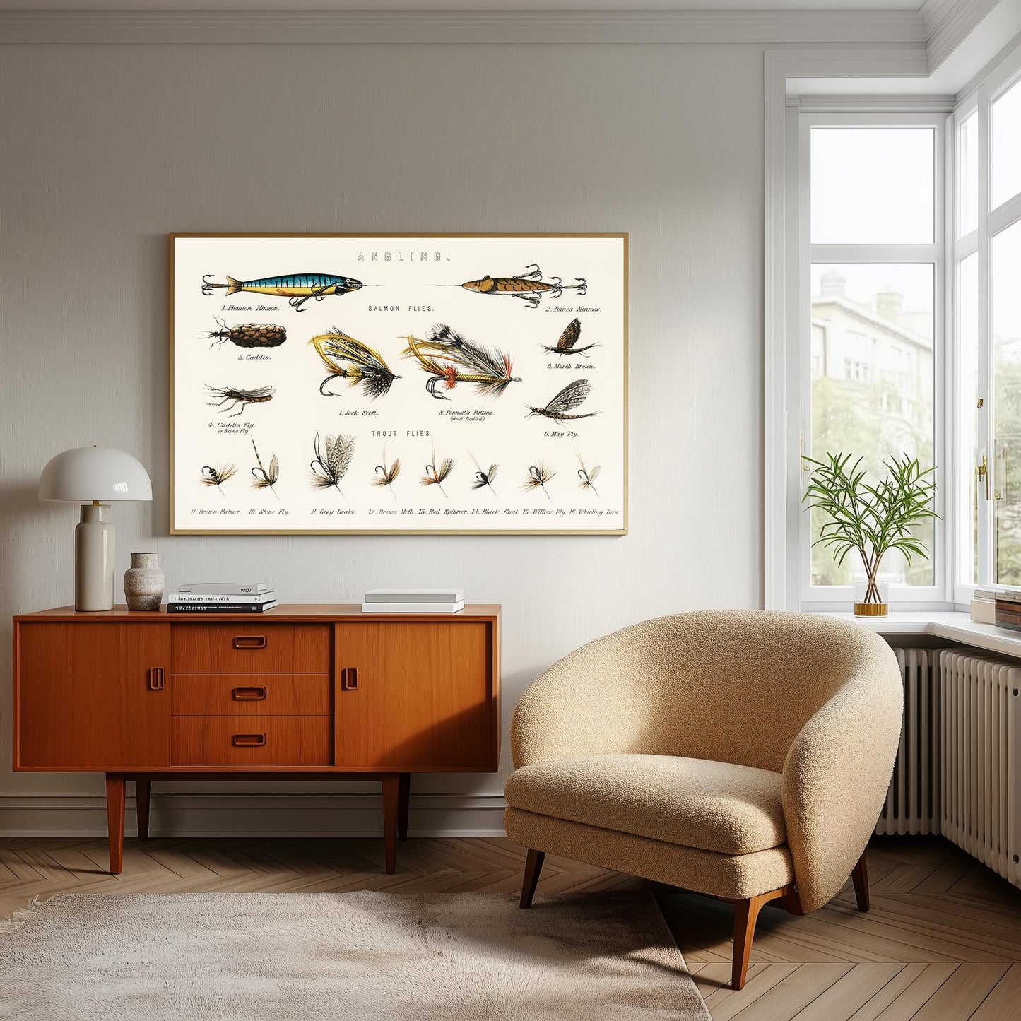 Vintage Angling Print: Salmon & Trout Flies Illustration