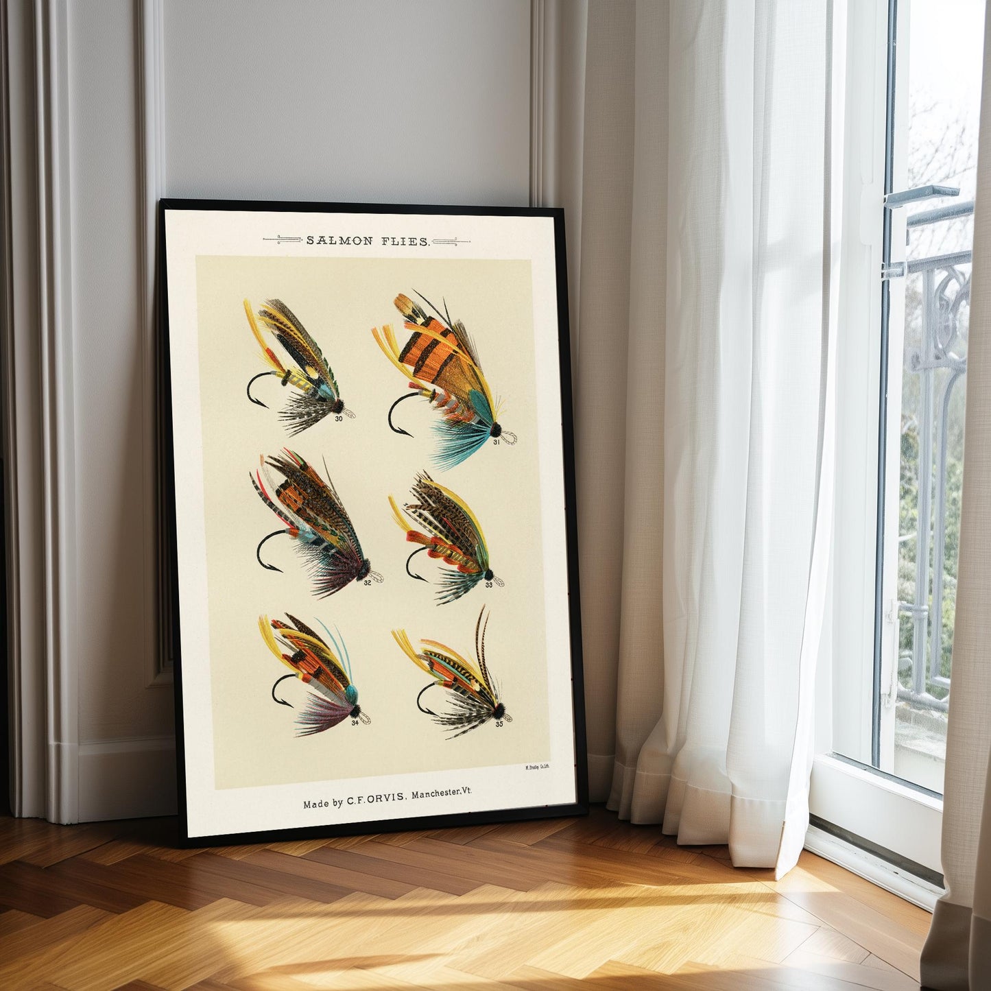 Vintage Salmon Flies Print: Fishing Wall Art (A4/A3)