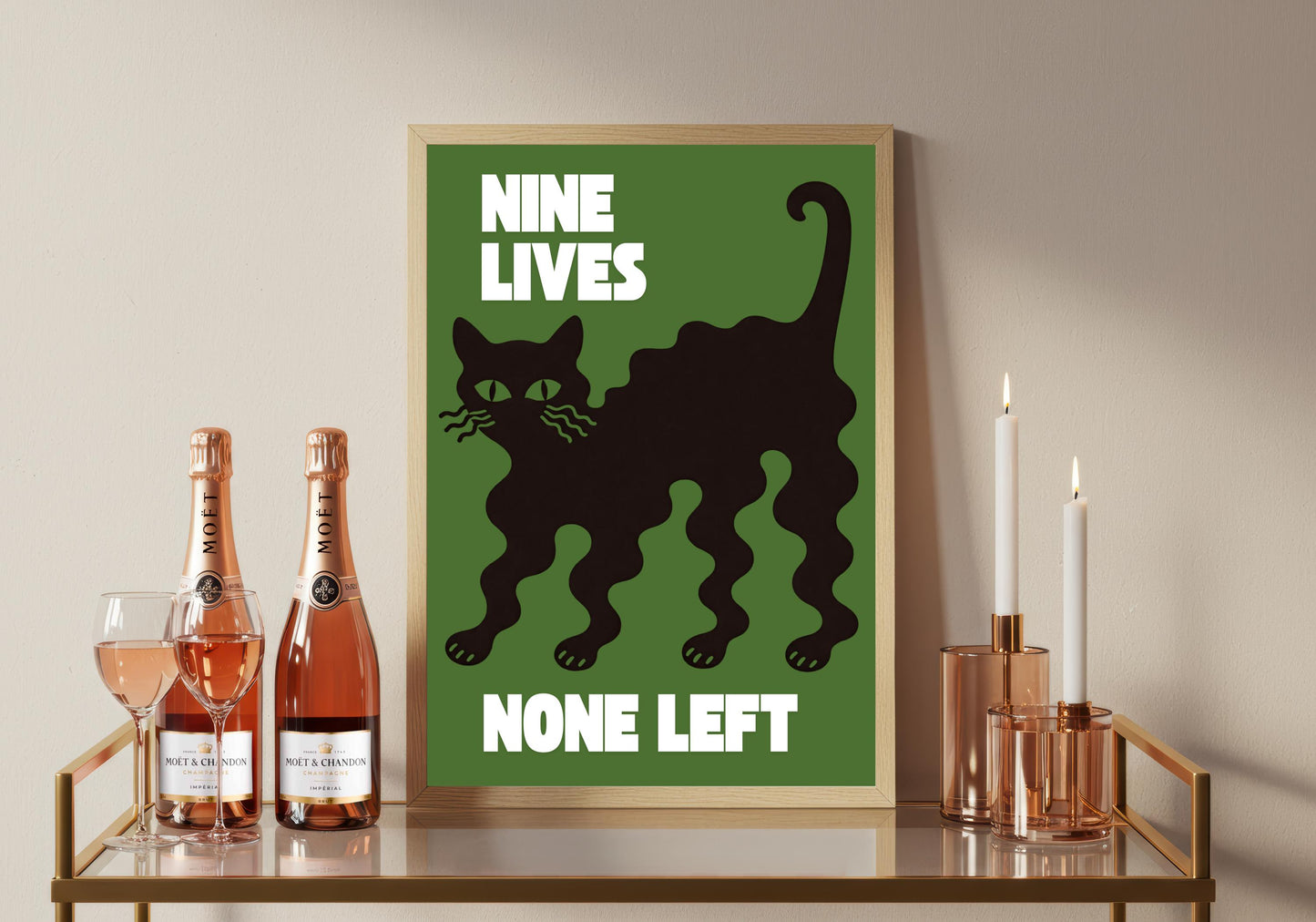 Nine Lives Cat Poster, Retro Graphic Wall Print