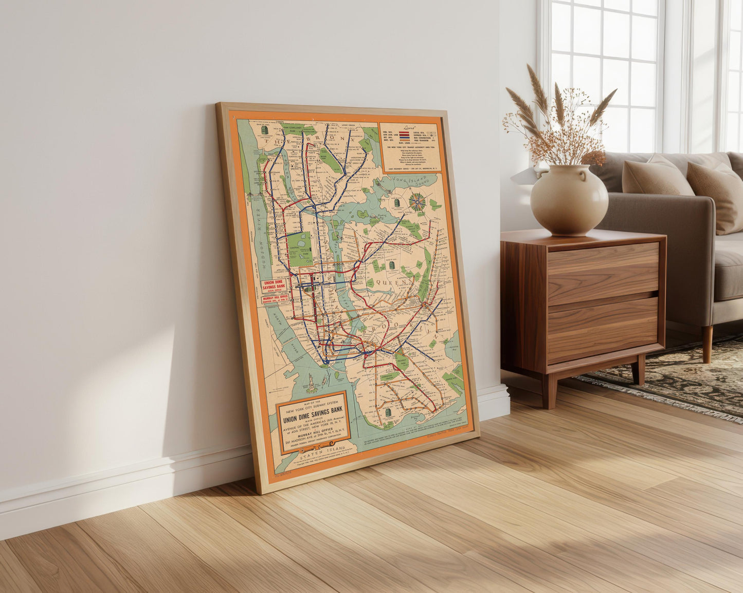 Vintage New York Subway Map Print: 1954 Travel Poster