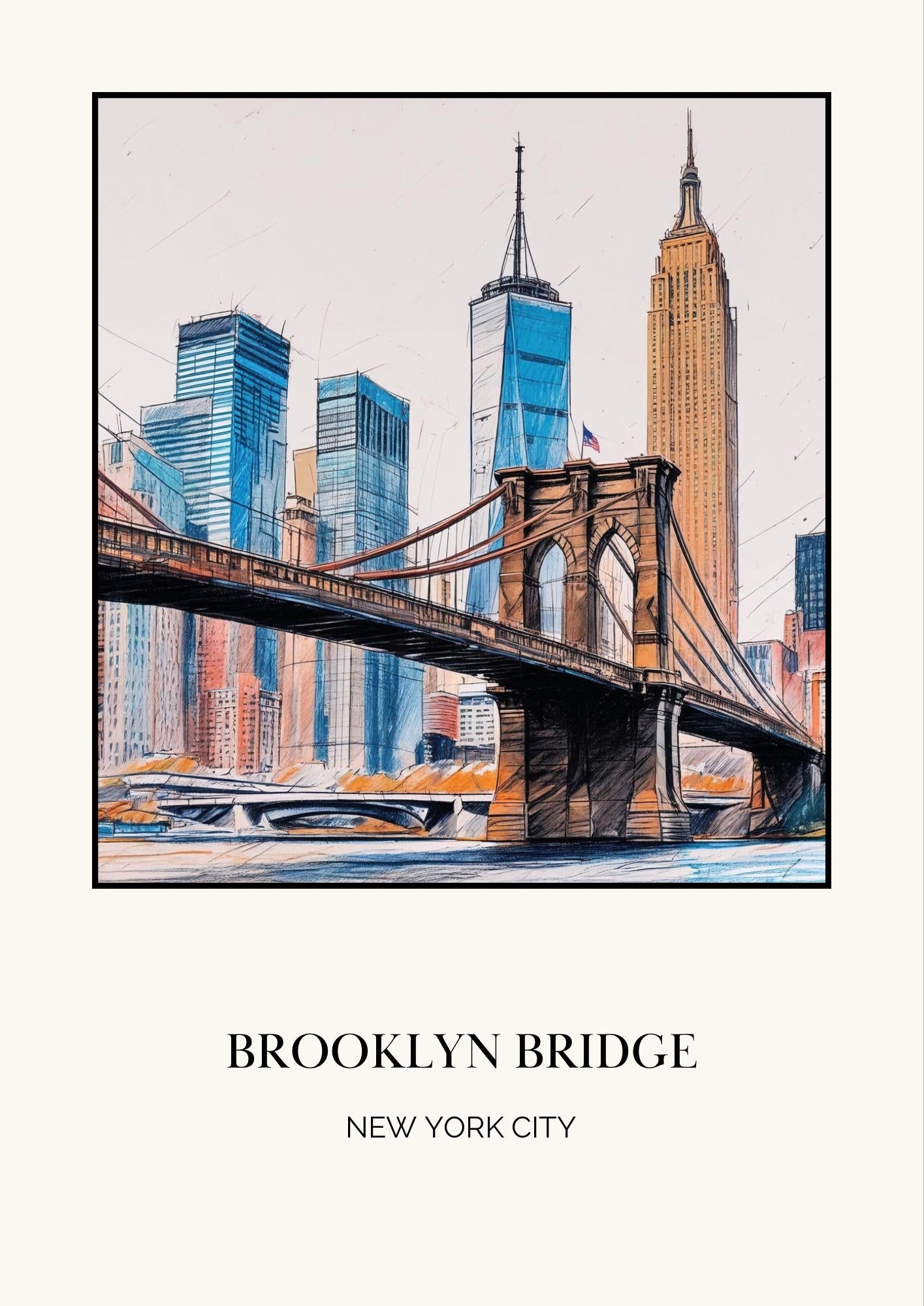 New York Brooklyn Bridge Art Print: NYC Travel Poster