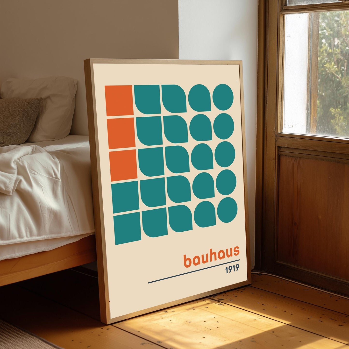 Bauhaus 1919 Print: Teal & Orange Geometric Wall Art