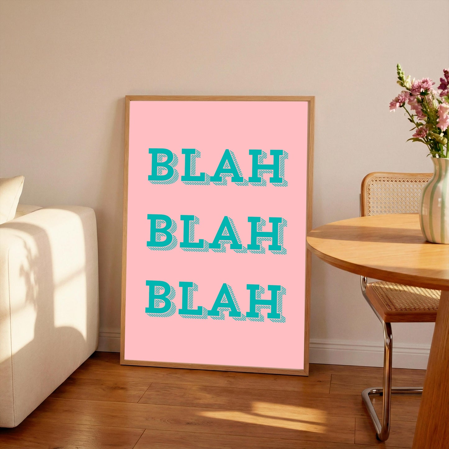 Blah Blah Typography Print, Turquoise and Pink, Hallway Art