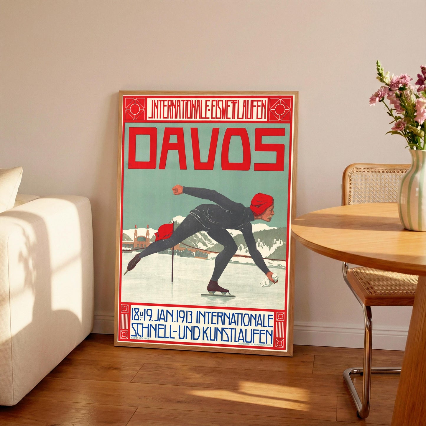 Davos Switzerland Vintage Ice Skating Poster (A1/A2/A3/A4 Print)