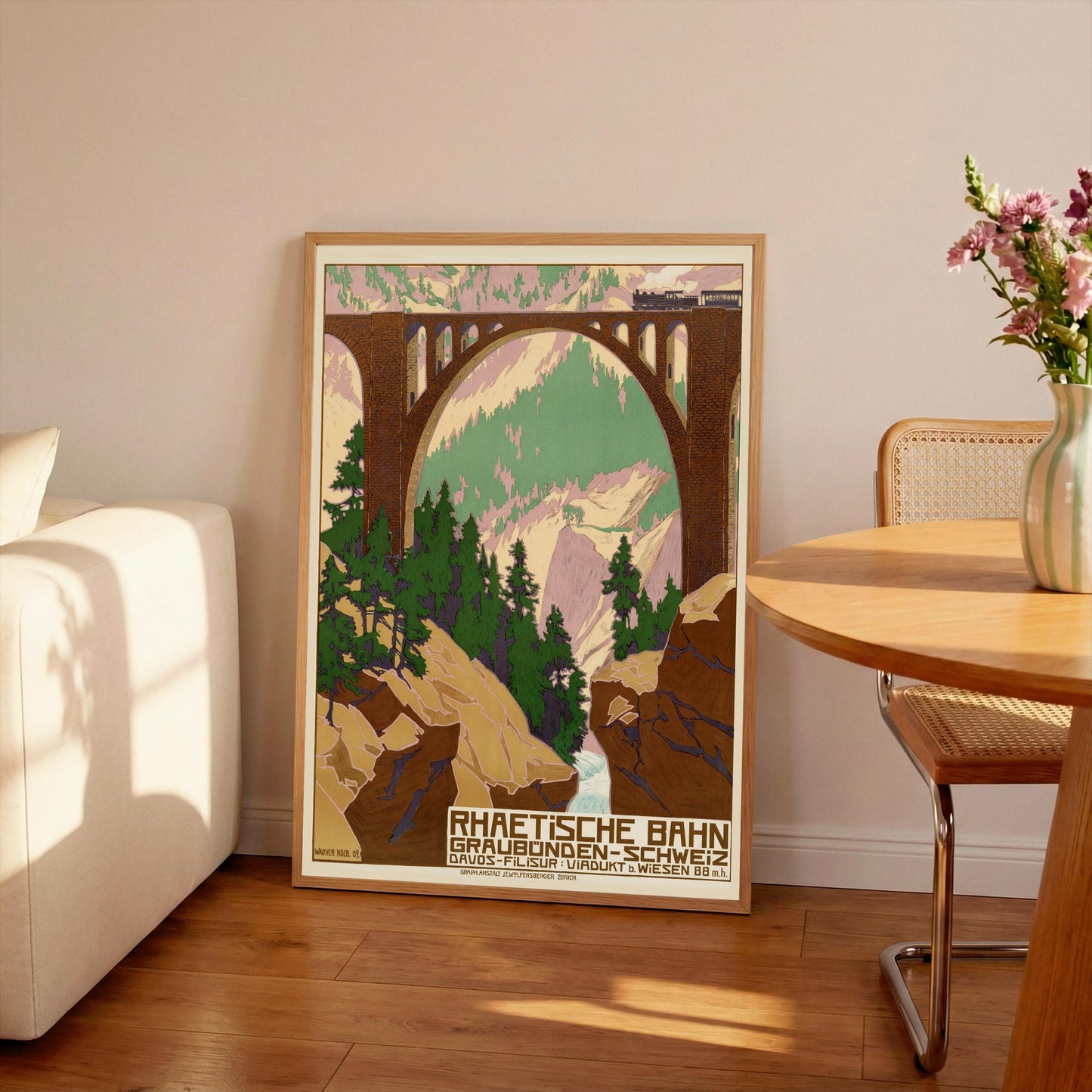 Vintage Swiss Railway Poster, Wiesen Viaduct Art Print