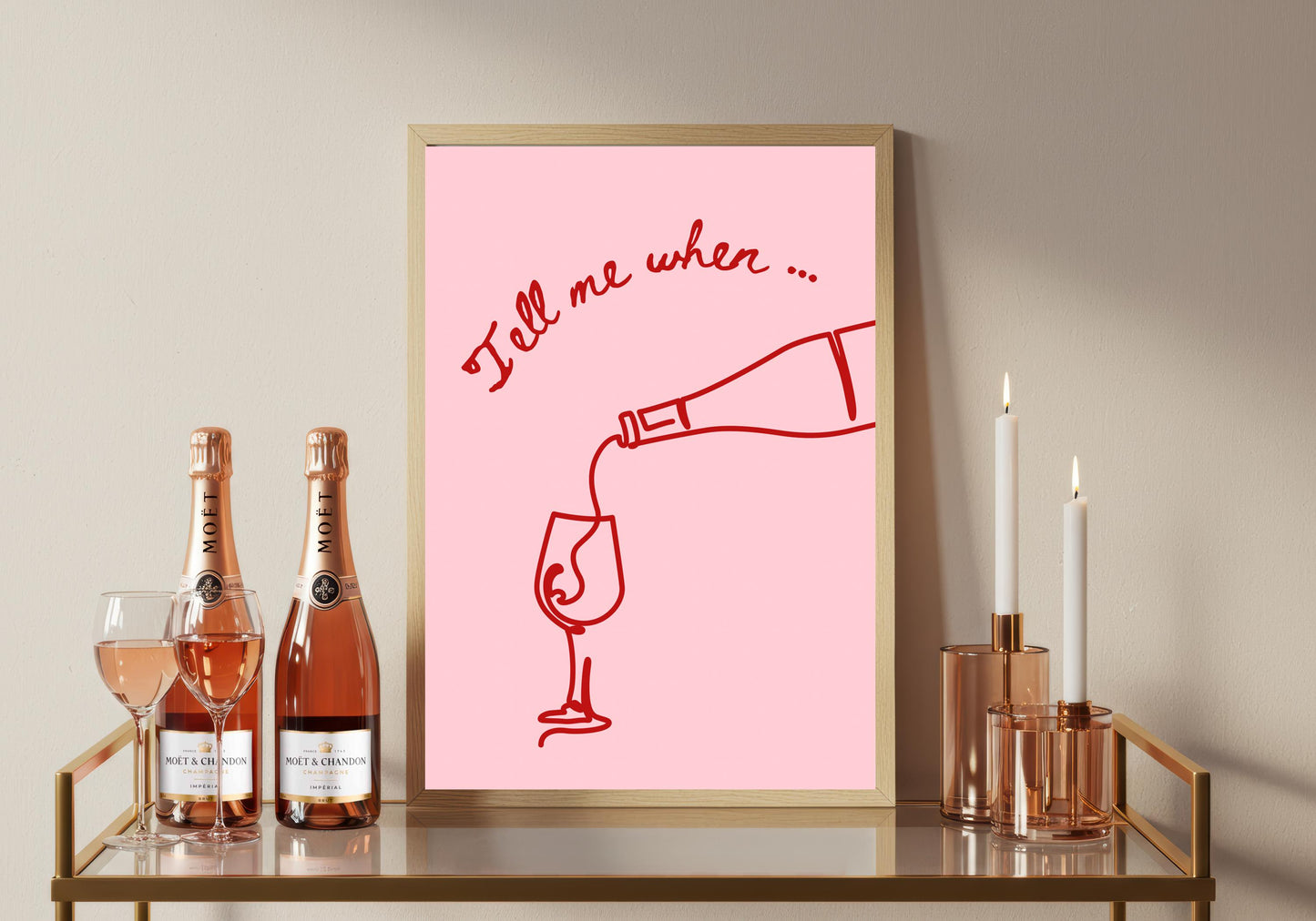 Cheers Wine Kitchen Print: Retro Pink Alcohol Poster