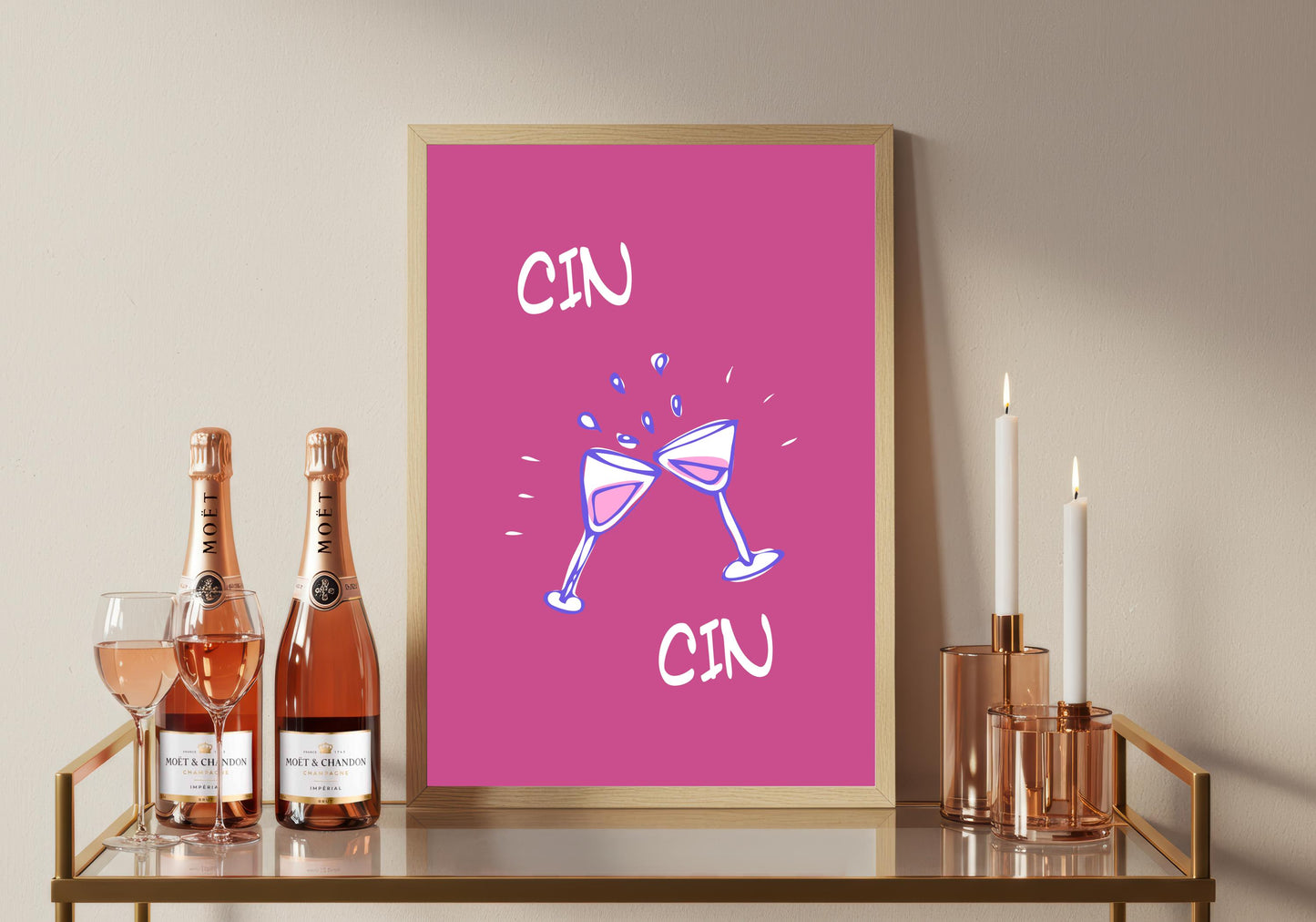 Cheers Wine Print: Retro Kitchen Wall Art, Pink Alcohol Poster