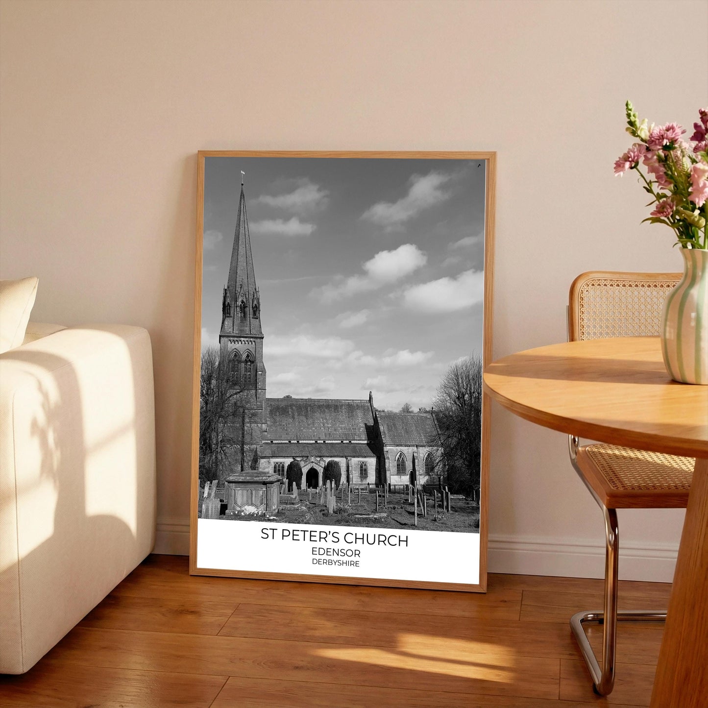 St Peter's Church Print: Edensor, Derbyshire Black and White Photography
